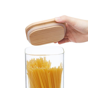 طقم برطمانات حاوية تخزين طعام مربعة كبيرة مع غطاء من الخيزران الخشبي - Product Image 2