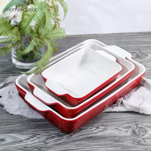 Lot de 3 plats de cuisson durables, grande casserole rouge pour four, ensembles de plats de cuisson rectangulaires en céramique - Product Image 2