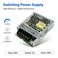 Alimentation LED ultra-mince LRS-50-12 50W avec ventilateur de refroidissement, entrée AC 110V à 240V pour éclairage de bande LED