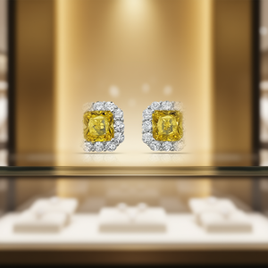 Pendientes de Diamantes Amarillos de Lujo, Corte Cojín, Engaste en Bisel, Geométricos, Joyería Fina para Mujer, para Boda - Product Image 2