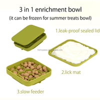 Bol carré en silicone pour chien 3-en-1 avec couvercle et tapis à lécher, design nid d'abeille, pour alimentation lente et conservation des friandises congelées