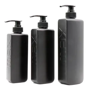 OEM 360ml 480ml 700ml Hochwertige schwarz gefrostete Luxus-Kunststoff-PE-Quadrat-leere Shampoo flaschen