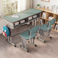 Ensemble bureau et chaise double réglables en hauteur pour étudiants, mobilier de salle de classe, table d'étude double place pour écoles primaires et secondaires