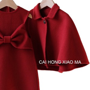 Tongxingyuan Girls Red Woolen Dress Set With Bow And Cape Winter Outfit For New Year - Product Image 5