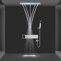 Kit de douche encastré commercial de luxe avec LED, pommeau de douche multifonction effet pluie et jet d'eau, robinet thermostatique en laiton et douchette à main