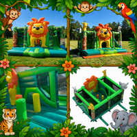 Château gonflable commercial Lion, thème animal, avec toboggan, pour fêtes d'enfants en extérieur