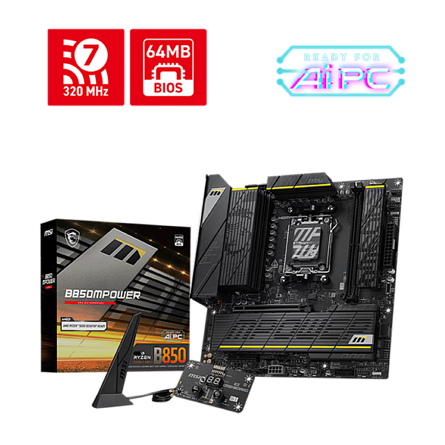 2025 New MSI B850MPOWER AM5 MATX DDR5 128GB Wi-Fi 7 Gaming Motherboard Supports 9000 / 8000 / 7000 Series CPU for Desktop PC