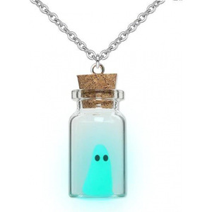 2025 Nouvelle Arrivée Halloween Bijoux Lumineux (Bleu) le Adopter un Fantôme dans une Bouteille Pendentif Collier pour Hommes et Femmes - Product Image 1