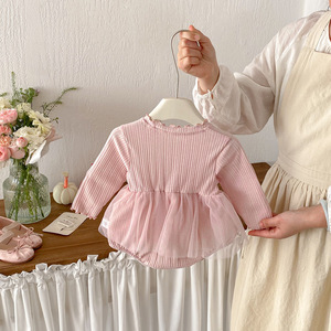 Tutina per Neonata Primavera 2026, Nuovi Arrivi, Stampa a Cuore in Rete, Colletto in Pizzo, Dolce Tuta Rosa - Product Image 4