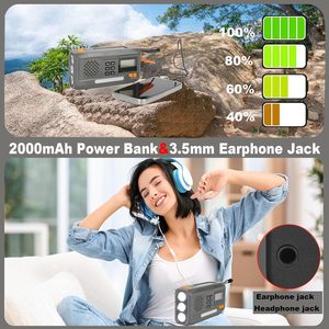 Nouvelle <span class=keywords><strong>radio</strong></span> numérique AM/FM à manivelle solaire d'urgence 2000 mAh avec prise casque, lampe torche LED et batterie externe - Product Image 5