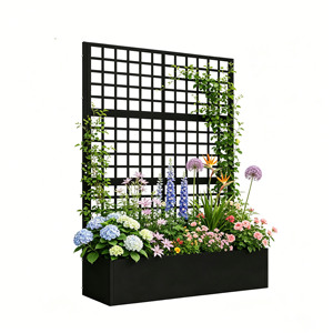 Black Rectangular Heavy Duty Metal Raised Garden Bed 2-in-1 Customizable Lattice Trellis & Privacy Screen Plant Box for Garden - Product Image 5