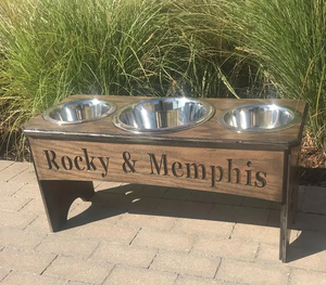 Wooden Pet Feeding Station <b>Raised</b> Feeder 3 <b>Bowl</b> <b>Dog</b> Stand - Product Image 4