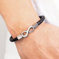 Mode tissé Figure 8 en cuir véritable fermoir en acier inoxydable hommes Bracelet accessoires bijoux