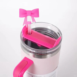 Cute Bow Straw Covers Toppers 30&40 oz Tumblers Reusable Silicone Straws Lids Protectors Anti-Dust Cartoon Shape Fashionable <b>Cup</b> - Product Image 1