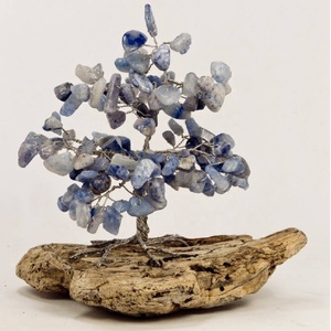 Árbol de la vida de sodalita alambre Bonsai escultura de madera base de curación de cristal figurita labrada árbol Solar arte decoración regalos - Product Image 6