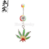 Rasta Pot Leaf Jamaicano Colgando Ombligo Piercing Gema Vientre Anillo Cuerpo Joyería