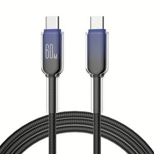 1M 2M Transparent Crystal Nylon Braided <b>Cable</b> Type C PD 60W C-C Fast Charging Phone <b>Cable</b> - Product Image 1