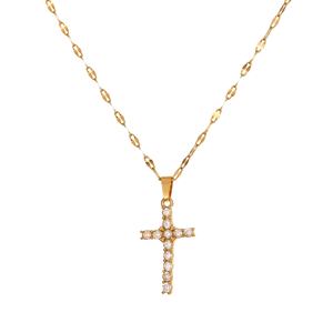 NUEVO Colgante de Cruz curvada PVD Collar con colgante de circón de acero inoxidable de oro de 18 quilates Collar con colgante brillante - Product Image 2