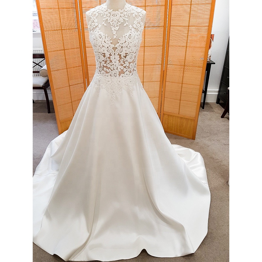 Illusion Vintage High Collar Wedding Dress Lace Tulle High Neck A line Bridal Gowns