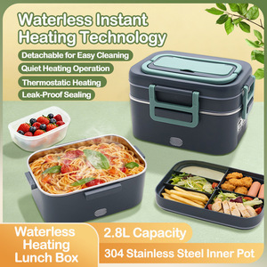Boîte à lunch <span class=keywords><strong>chauffante</strong></span> électrique en acier inoxydable de 2,8 L, 80 W, chauffe-aliments portable USB, 2 récipients, doublure amovible, sans eau - Product Image 3