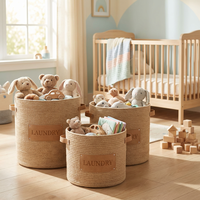Panier à linge en papier tissé circulaire personnalisé avec logo, poignée en cuir PU durable, écologique, moderne et simple pour le rangement domestique