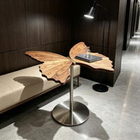 Mesa Auxiliar Creativa con Forma de Mariposa, Tablero de Madera, Base de Acero Inoxidable, Mesa Decorativa para Sala de Estar, Dormitorio, Esquina del Hogar