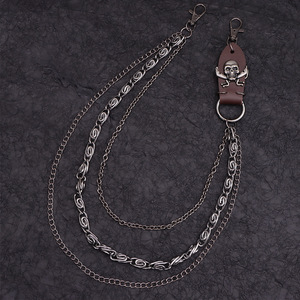 Chaîne de taille style punk multicouche robuste avec étiquette en cuir tête de mort, chaîne de pantalon unisexe tendance - Product Image 1