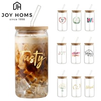 Ensemble de verres personnalisés en verre transparent de 16 oz, style bocal Mason, pour bière et boissons de Noël, avec couvercle en bambou et paille, design personnalisé, vente en gros
