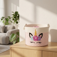 Panier de rangement moderne en corde de coton écologique tissé à la main en licorne blanche rose boucle de bon augure stockage multifonctionnel