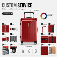 Valise à roulettes rigide en PC de luxe, rouge bordeaux, à rainures verticales, pour cadeau d'affaires haut de gamme