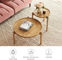 Table basse 2 pièces en bois massif, petite table basse ronde, Boho, table gigogne robuste à 3 pieds
