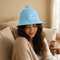 Chapeau de sauna en feutre de laine respirant, absorbant, résistant à la chaleur, bleu clair, unisexe, avec logo personnalisé brodé OEM