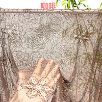 Tela de Lentejuelas Marrón Floral a Precio de Fábrica, Tela de Tul Transparente con Cuentas para Primavera/Verano, Tela de Encaje con Lentejuelas Rosas para Vestidos Formales