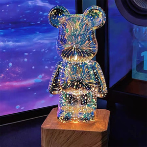3D Glass <strong>Violent</strong> Bear <strong>Night</strong> Light Rgb Ambience Table Lamp for Kids Gift Bedside Desk Ornaments Romantic Fireworks Lamp - Product Image 2