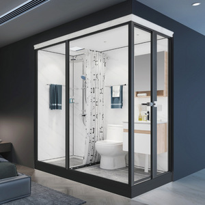 All-in-One Luxury Aluminum <b>Frame</b> Sliding Straight Bathroom Pod with Bathtub & Smart Toilet for Home Apartment and Hotel - Product Image 1