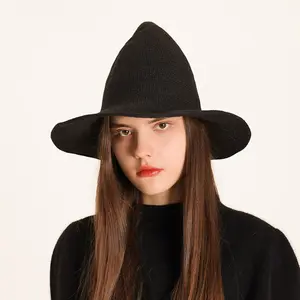 Opvouwbare Magic Caps Met Spitse Mode Adembenemend 100% Wol Hot Sale Stijl Grijze Tovenaars Hoed Voor Mannen En Vrouwen