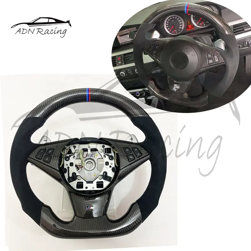 E60 M5 E63 M6 Carbon Fiber Steering Wheel Gloss Top Carbon M Stripe For BMW E60 M5 M6