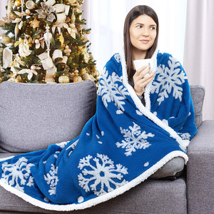 더블 두꺼운 크리스마스 눈송이 자수 겨울 담요 애니메이션 동물 단단한 패턴 플란넬 양털 크기 짠 봉제 담요 - Product Image 1