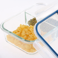 Boîte de préparation de repas hermétique compatible micro-ondes, bento 2/3 compartiments, boîte à lunch en verre borosilicate haute résistance avec séparateur