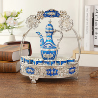 Décoration de table de maison vintage de style arabe Coffret cadeau de tasse à vin haut de gamme en alliage d'or avec plateau