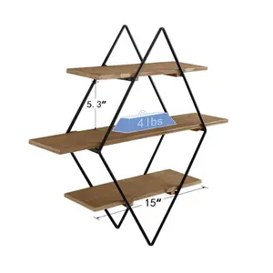 Hangende Zwevende Houten Muuropslag Slaapkamer Woonkamer Badkamer Plank Zwevende 3 Lagen Boek Stalen Houten Wandplank