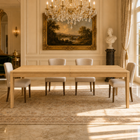 Table à manger rectangulaire extensible de luxe en bois massif, avec coins chanfreinés et pieds coniques, pour hôtels et villas