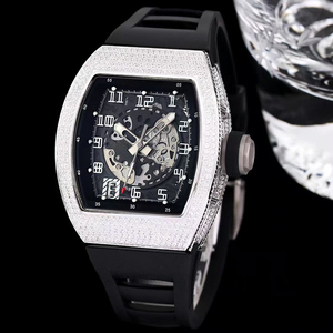 Nuevo Reloj Mecánico de Lujo para Hombre, Forma Tonneau, Movimiento Automático Esqueleto, Completamente Adornado con Diamantes, Reloj Deportivo de Pulsera - Product Image 1