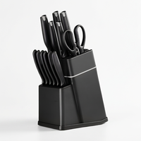 Ensemble de couteaux de chef professionnels en acier inoxydable 14 pièces, poignées en plastique ambidextres, design moderne et durable, revêtement noir