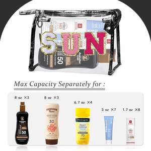 Bolso pequeño con letras <span class=keywords><strong>de</strong></span> chenilla negra, bolso <span class=keywords><strong>de</strong></span> <span class=keywords><strong>maquillaje</strong></span> con cremallera impermeable, logotipo <span class=keywords><strong>para</strong></span> viajes, mujeres, <span class=keywords><strong>adolescentes</strong></span>, bolsa <span class=keywords><strong>de</strong></span> protección solar <span class=keywords><strong>para</strong></span> playa <span class=keywords><strong>de</strong></span> verano - Product Image 4