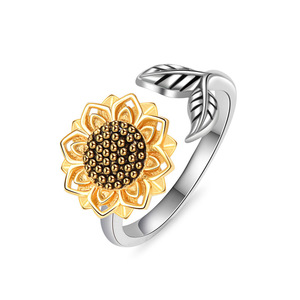 Fashion Sunflower Anxiety Spin Finger <b>Rings</b> Copper Gold Plated Rotating Freely <b>Stress</b> Relief Flower Fidget Jewelry For Girls - Product Image 1
