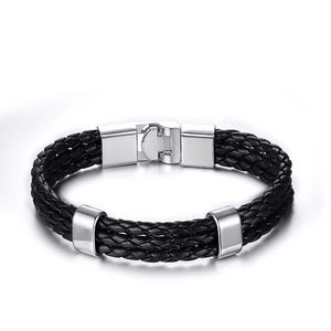 2023สแตนเลสถักสร้อยข้อมือหนังผู้ชายที่เรียบง่ายสแตนเลสสร้อยข้อมือหนังสร้อยข้อมือสายรัดข้อมือ - Product Image 1