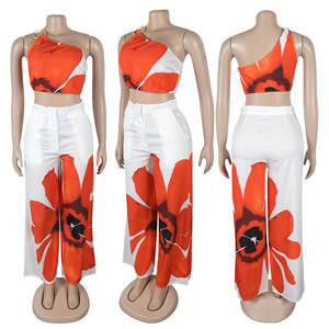 Damen Bedrucktes One-Shoulder Slim Top mit Weiten Hosen Lässiges 2-Teiliges Set - Product Image 6
