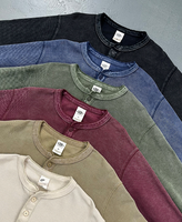 YKH, venta al por mayor, 325GSM, lavado ácido, gran tamaño, alta calidad, logotipo personalizado, cuello redondo, camisas de manga larga de algodón con gofres para hombres