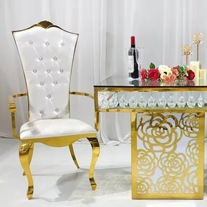 Venta al por mayor barato fiesta real <span class=keywords><strong>alquiler</strong></span> evento banquete usado oro Acero inoxidable respaldo alto VIP boda decoración trono reposabrazos silla - Product Image 6